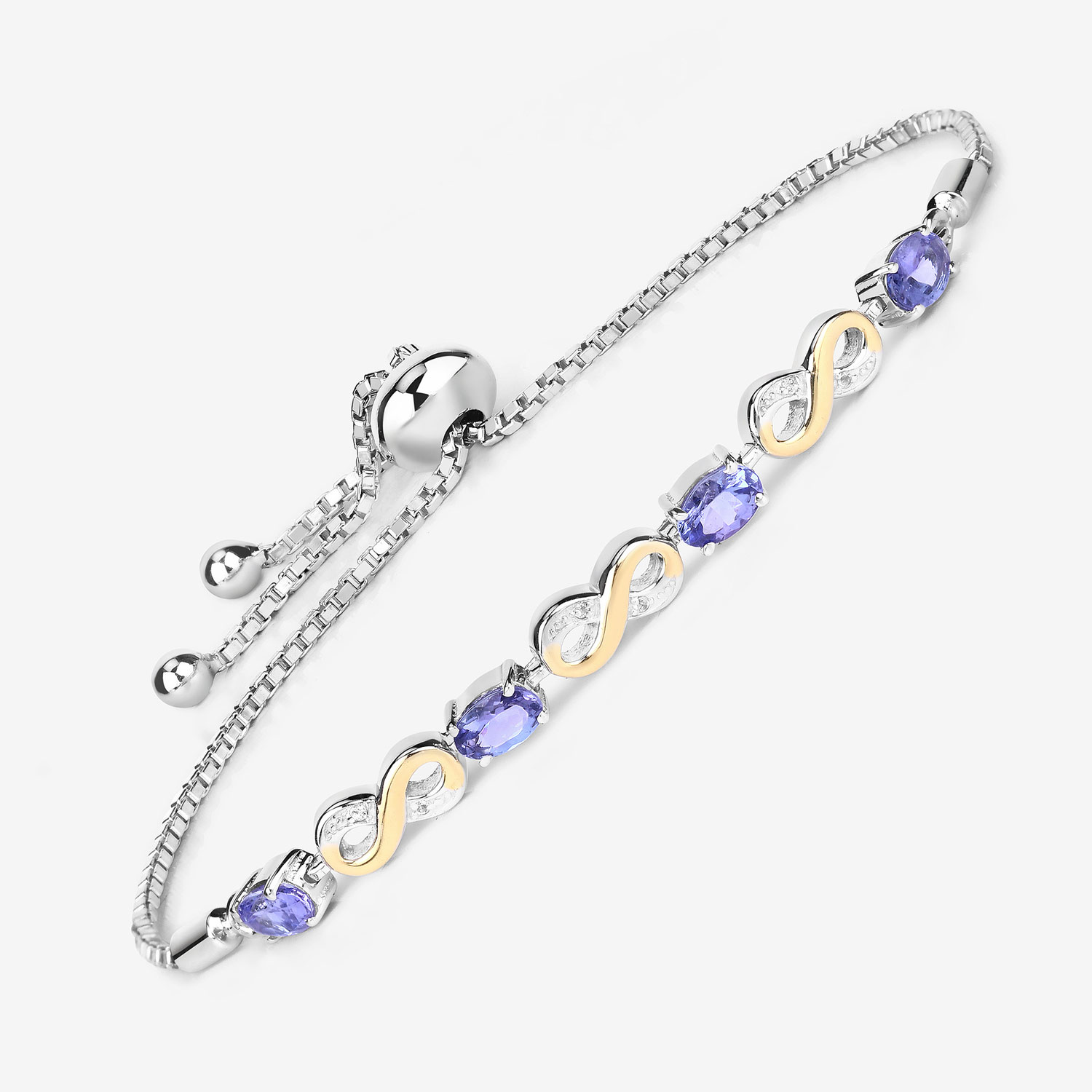 1.79 Carat Genuine Tanzanite and White Topaz .925 Sterling Silver Bracelet