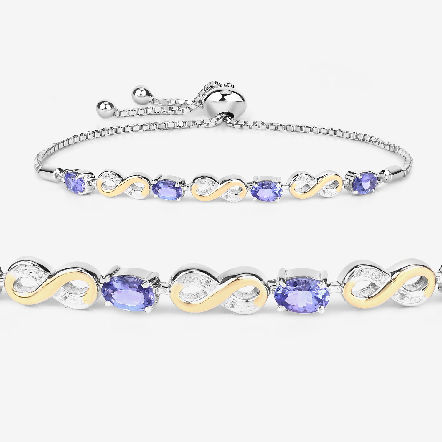 1.79 Carat Genuine Tanzanite and White Topaz .925 Sterling Silver Bracelet