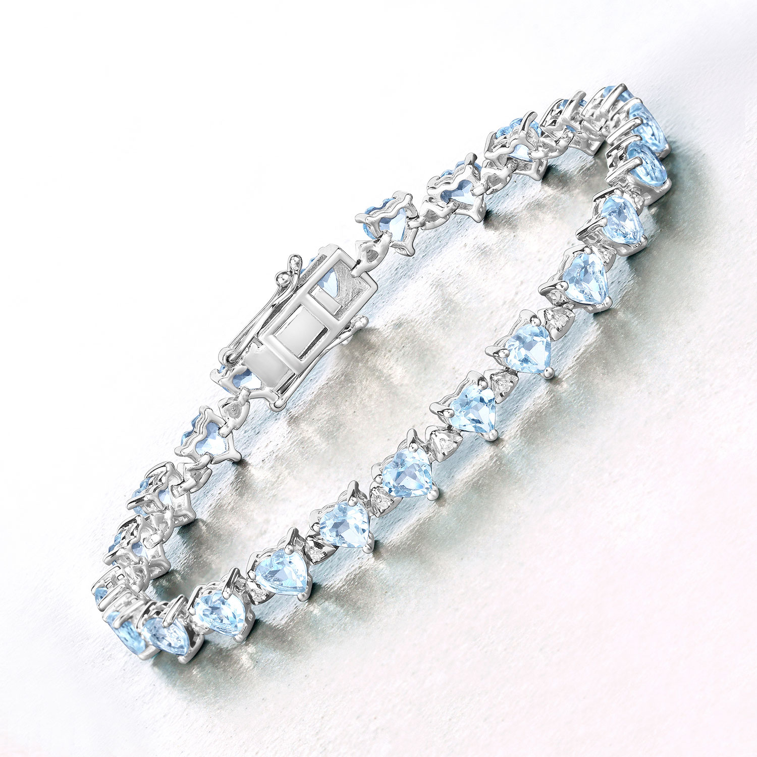 11.62 Carat Genuine Blue Topaz and White Diamond .925 Sterling Silver Bracelet