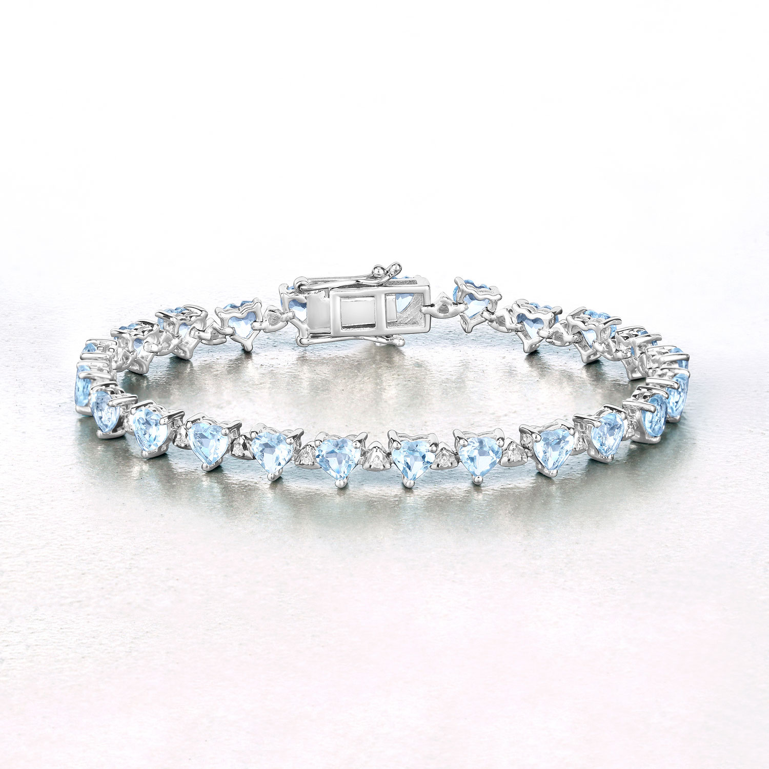 11.62 Carat Genuine Blue Topaz and White Diamond .925 Sterling Silver Bracelet