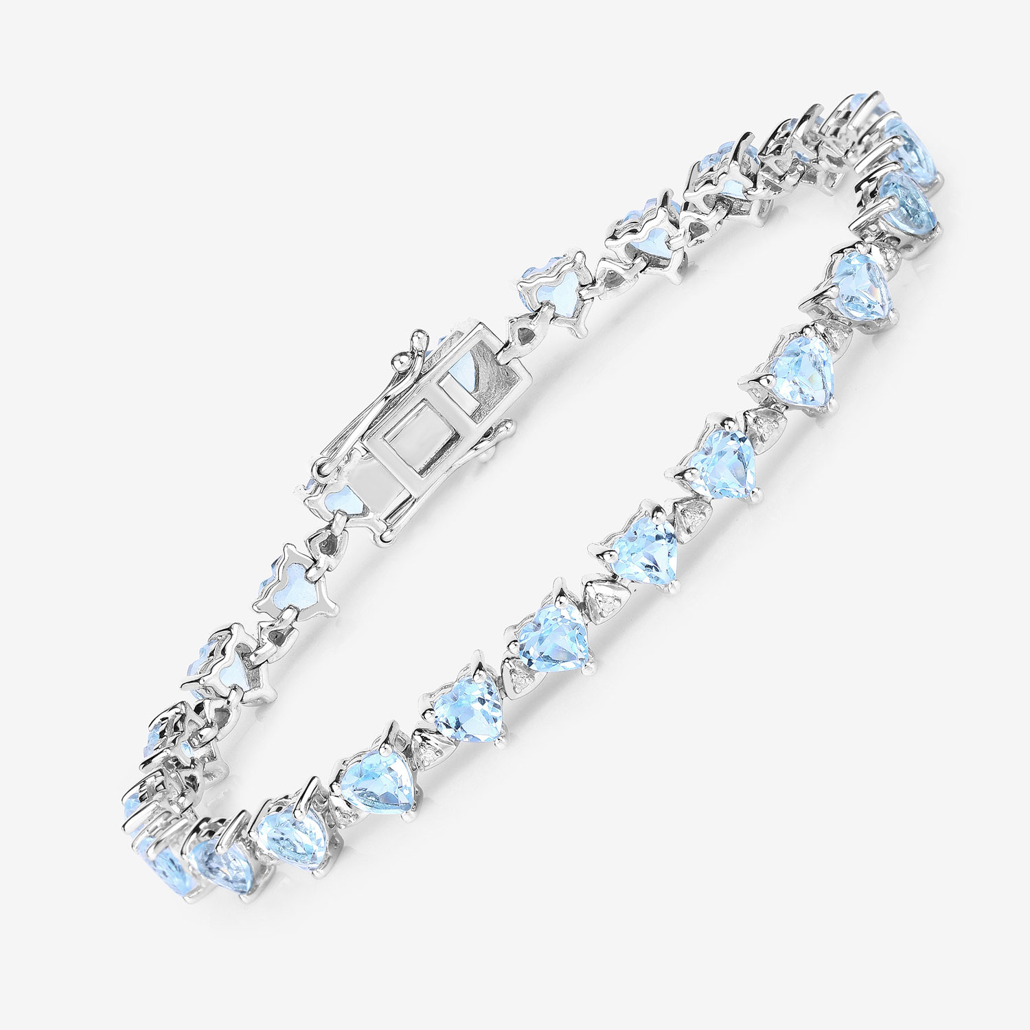 11.62 Carat Genuine Blue Topaz and White Diamond .925 Sterling Silver Bracelet