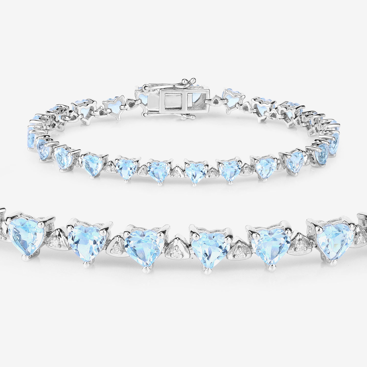 11.62 Carat Genuine Blue Topaz and White Diamond .925 Sterling Silver Bracelet