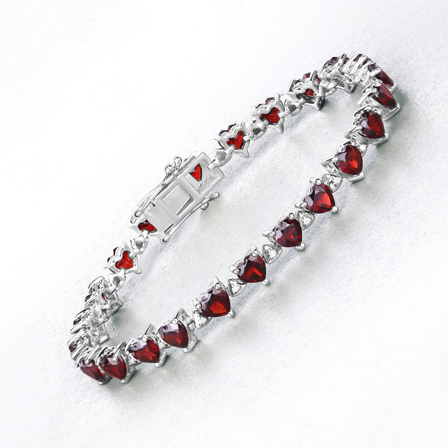 11.62 Carat Genuine Garnet and White Diamond .925 Sterling Silver Bracelet