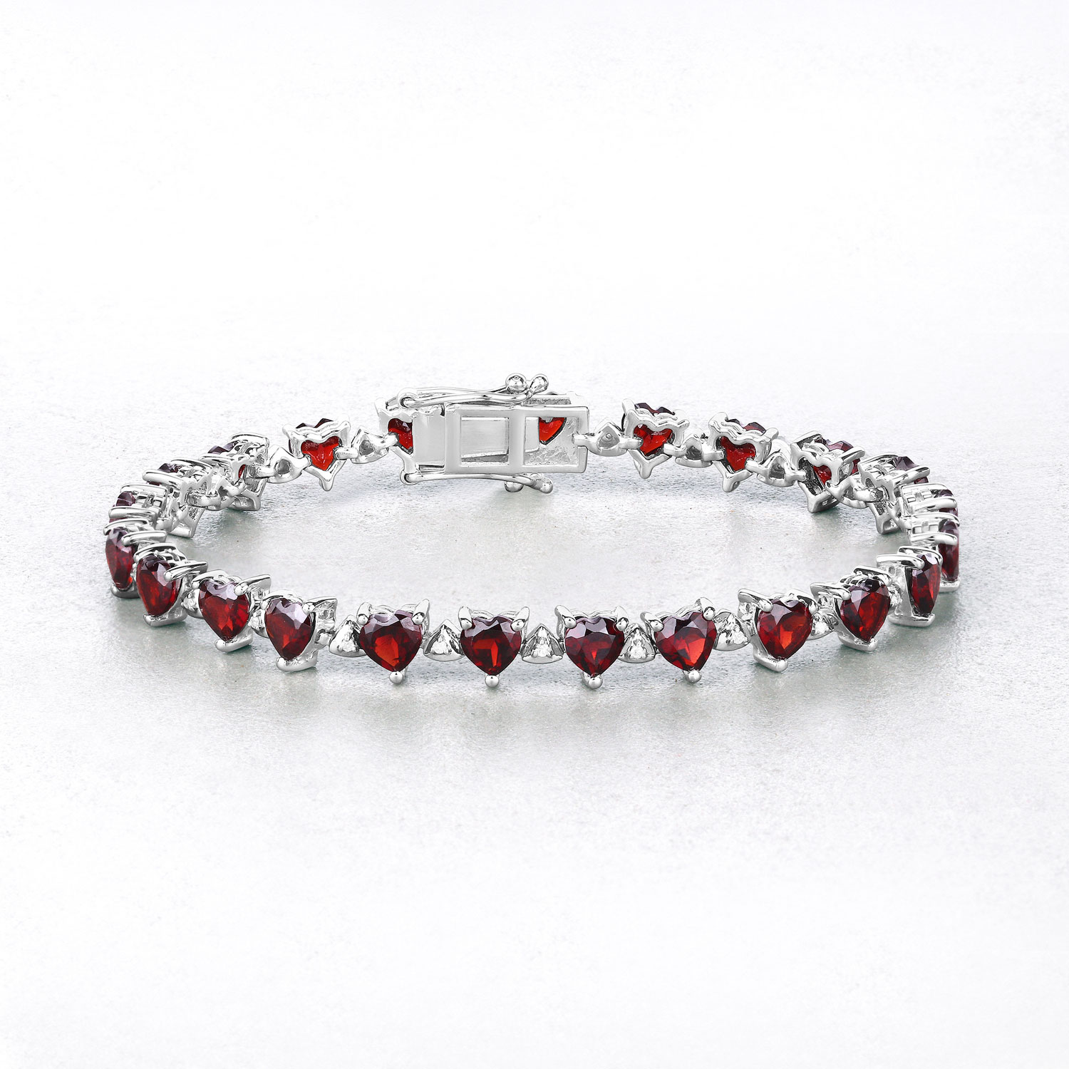 11.62 Carat Genuine Garnet and White Diamond .925 Sterling Silver Bracelet