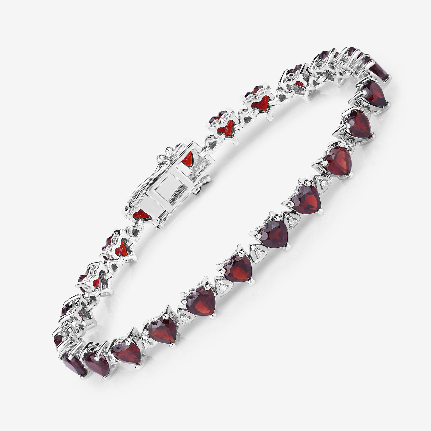 11.62 Carat Genuine Garnet and White Diamond .925 Sterling Silver Bracelet