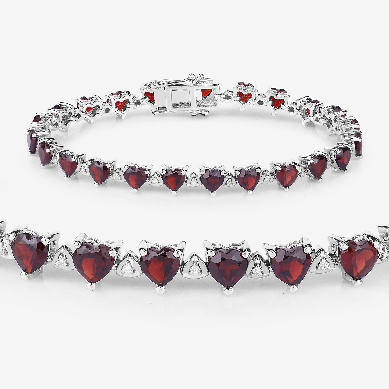 11.62 Carat Genuine Garnet and White Diamond .925 Sterling Silver Bracelet
