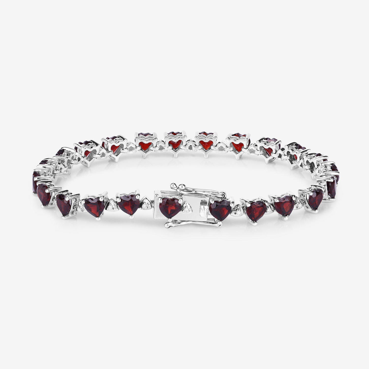11.62 Carat Genuine Garnet and White Diamond .925 Sterling Silver Bracelet