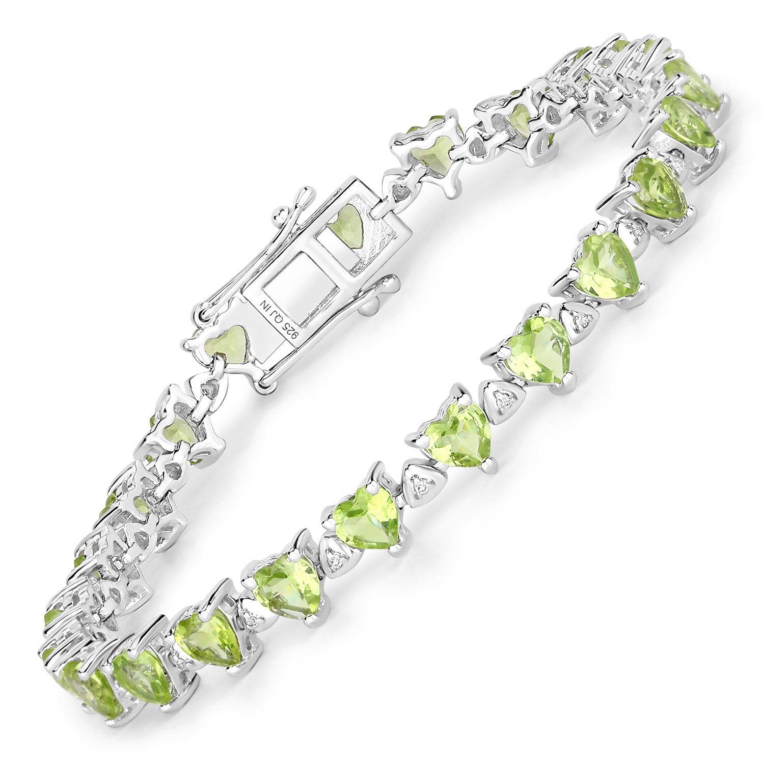 10.24 Carat Genuine Peridot and White Diamond .925 Sterling Silver Bracelet