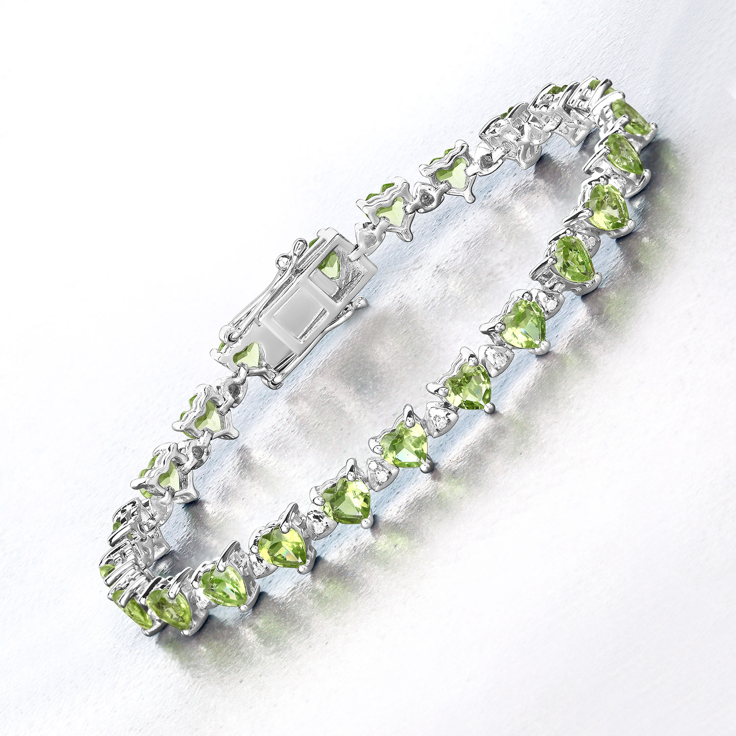 10.24 Carat Genuine Peridot and White Diamond .925 Sterling Silver Bracelet