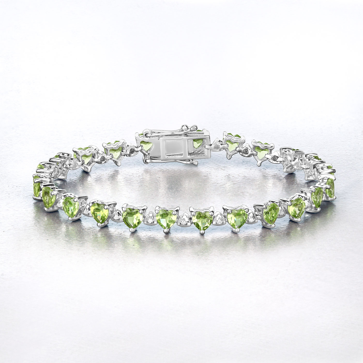 10.24 Carat Genuine Peridot and White Diamond .925 Sterling Silver Bracelet