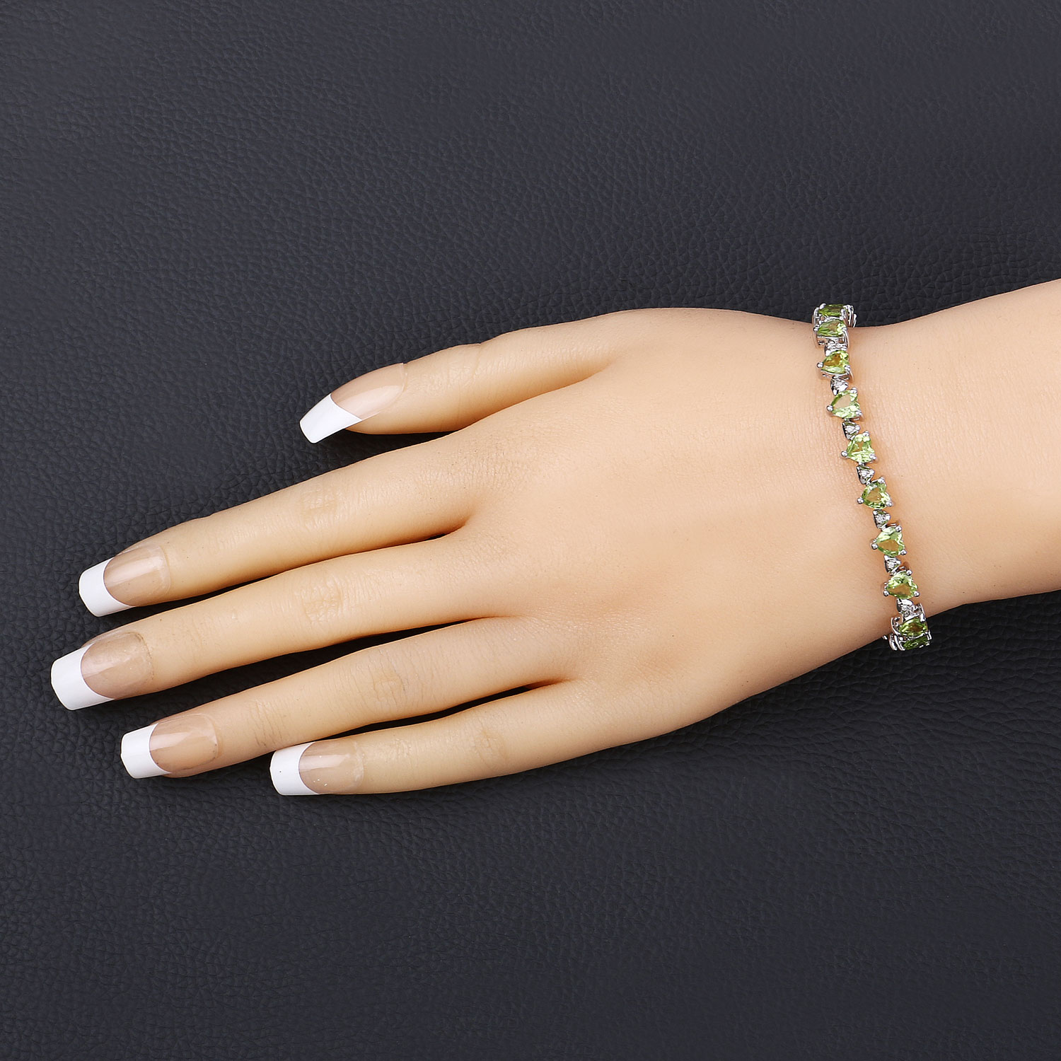 10.24 Carat Genuine Peridot and White Diamond .925 Sterling Silver Bracelet
