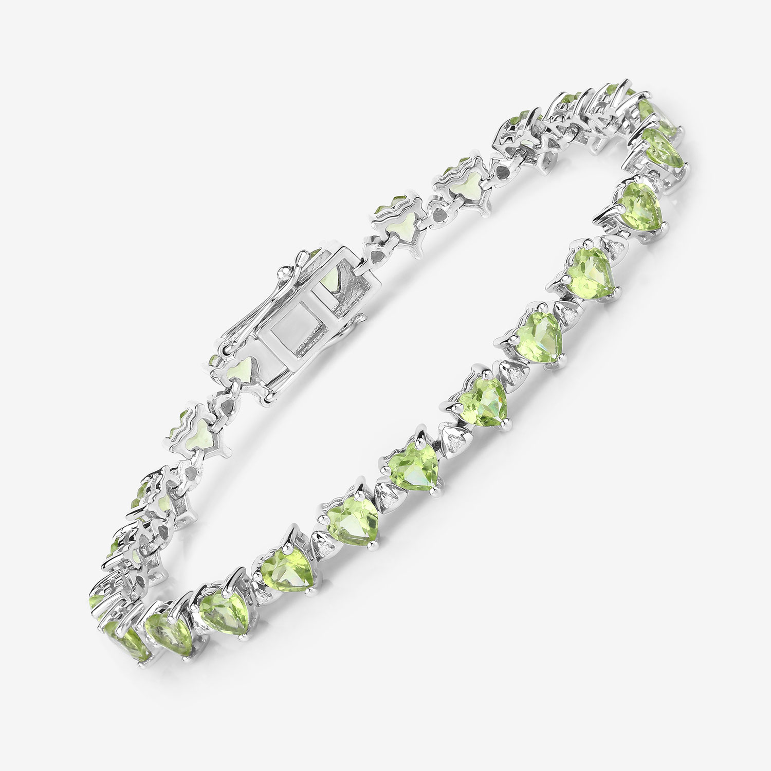 10.24 Carat Genuine Peridot and White Diamond .925 Sterling Silver Bracelet