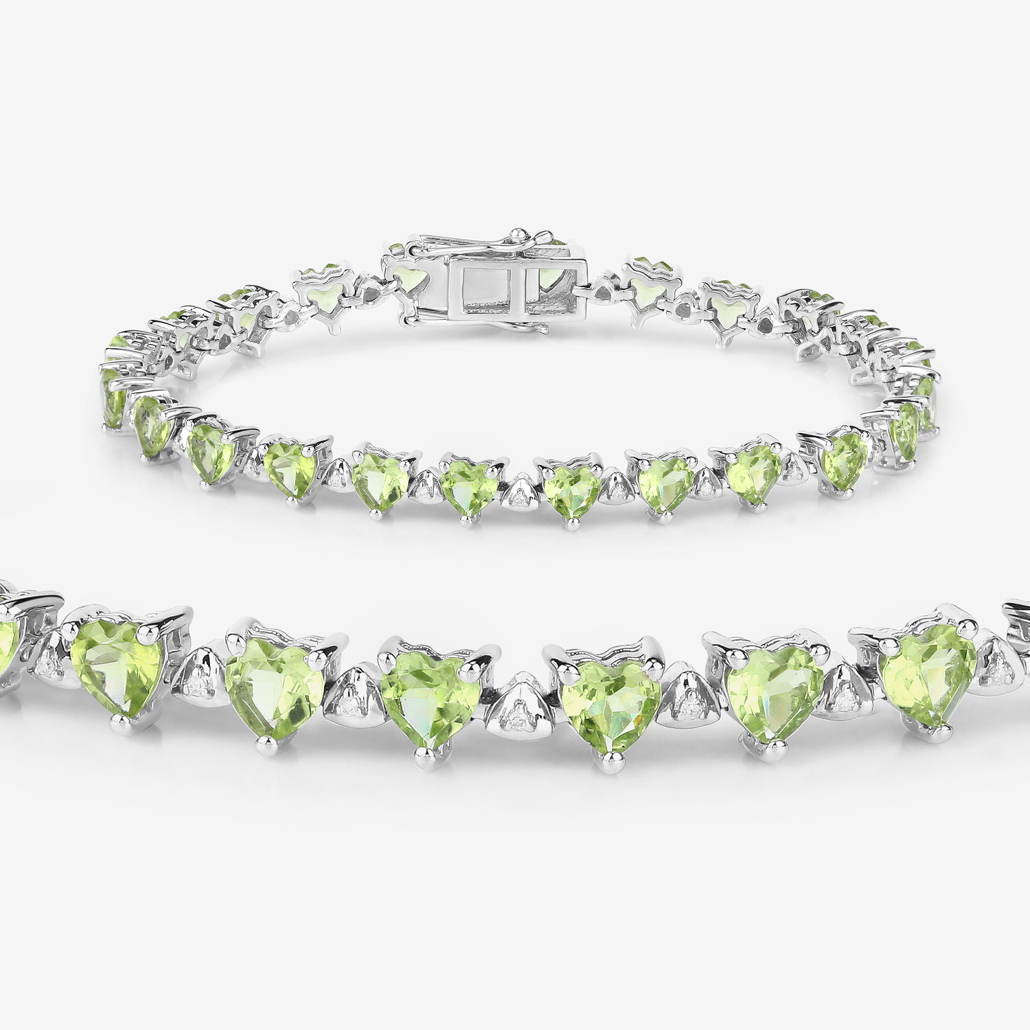 10.24 Carat Genuine Peridot and White Diamond .925 Sterling Silver Bracelet