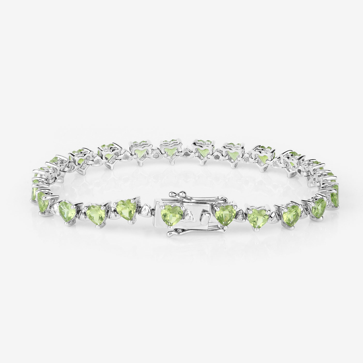 10.24 Carat Genuine Peridot and White Diamond .925 Sterling Silver Bracelet