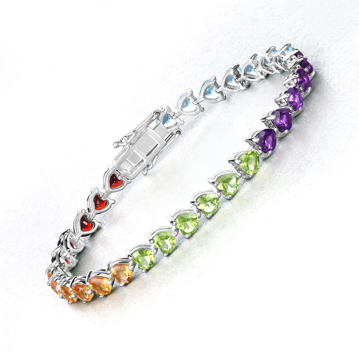 14.42 Carat Genuine Multi Stone .925 Sterling Silver Bracelet