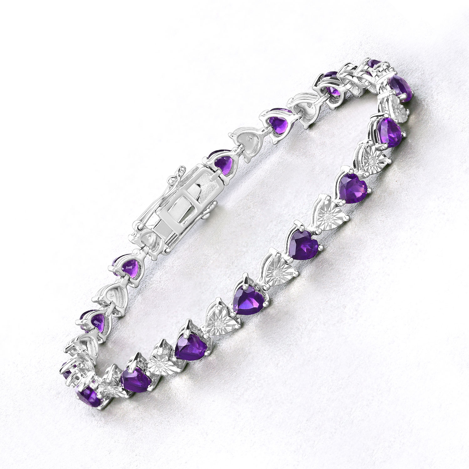 6.59 Carat Genuine Amethyst and White Diamond .925 Sterling Silver Bracelet