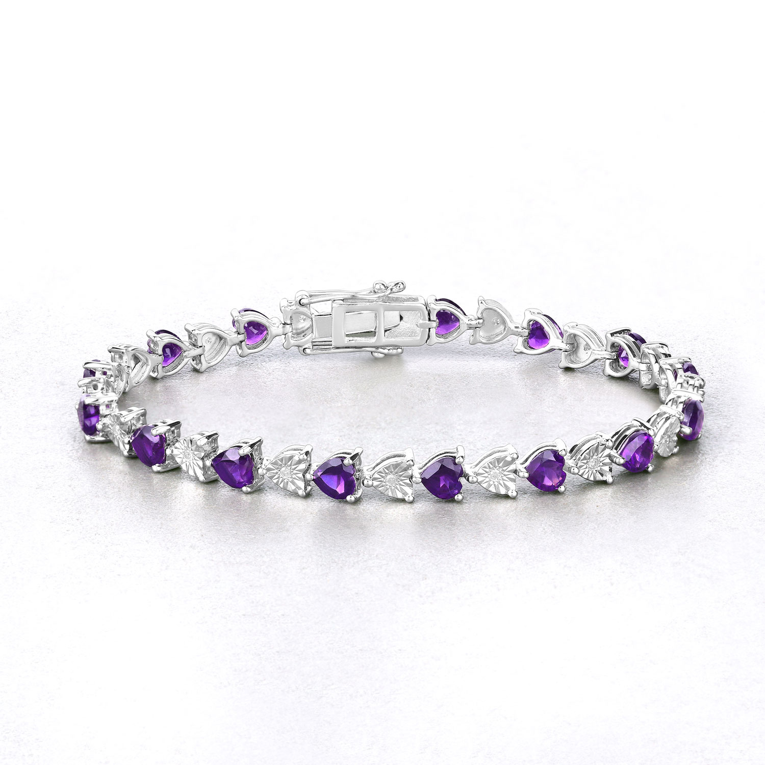 6.59 Carat Genuine Amethyst and White Diamond .925 Sterling Silver Bracelet