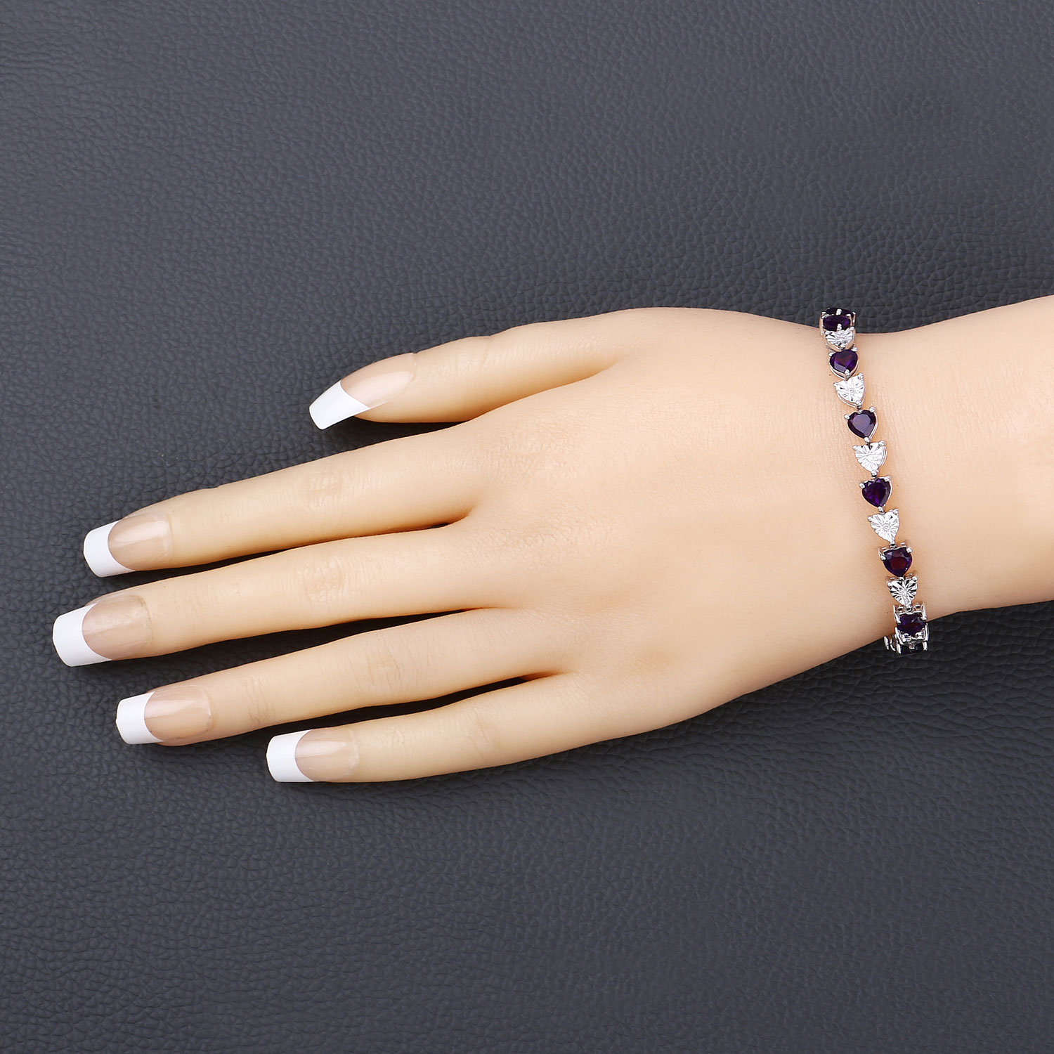 6.59 Carat Genuine Amethyst and White Diamond .925 Sterling Silver Bracelet