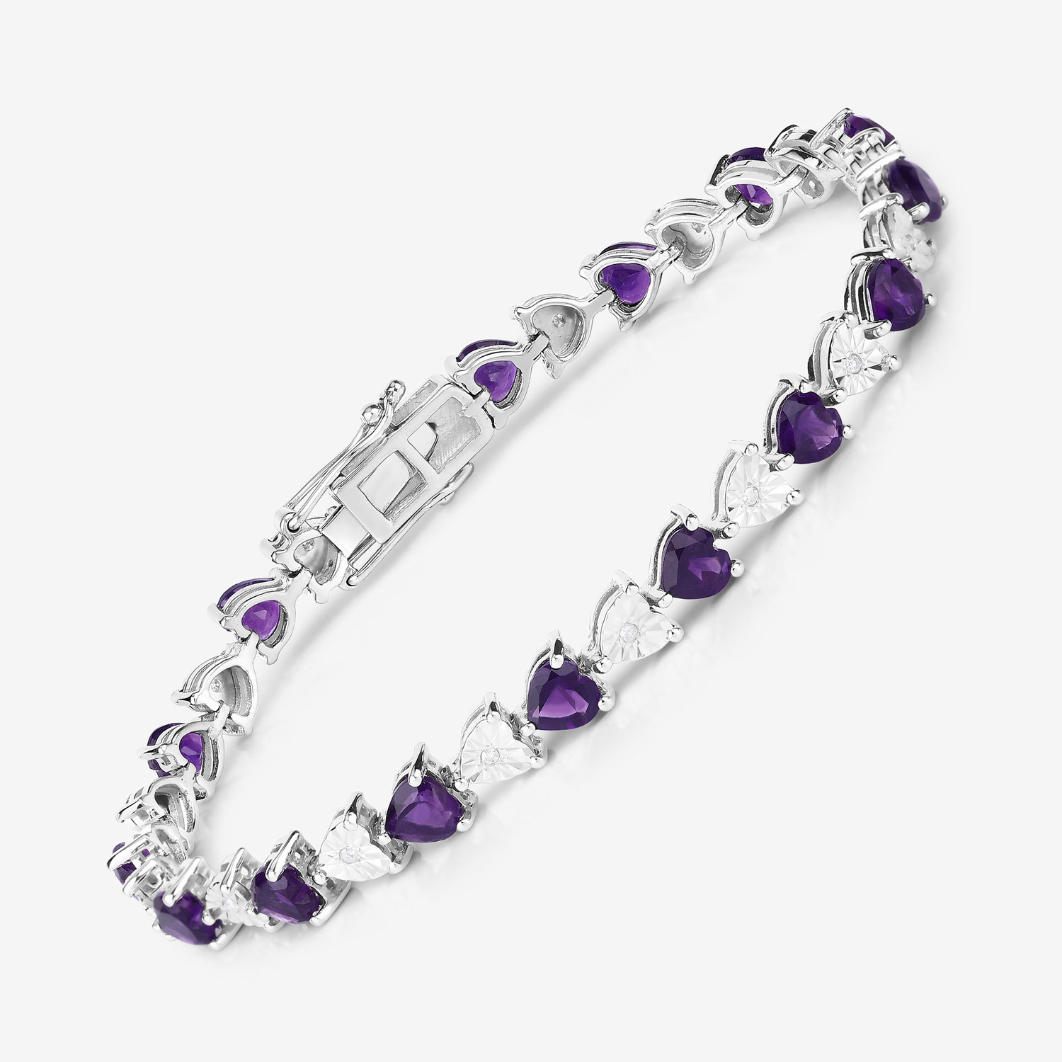 6.59 Carat Genuine Amethyst and White Diamond .925 Sterling Silver Bracelet