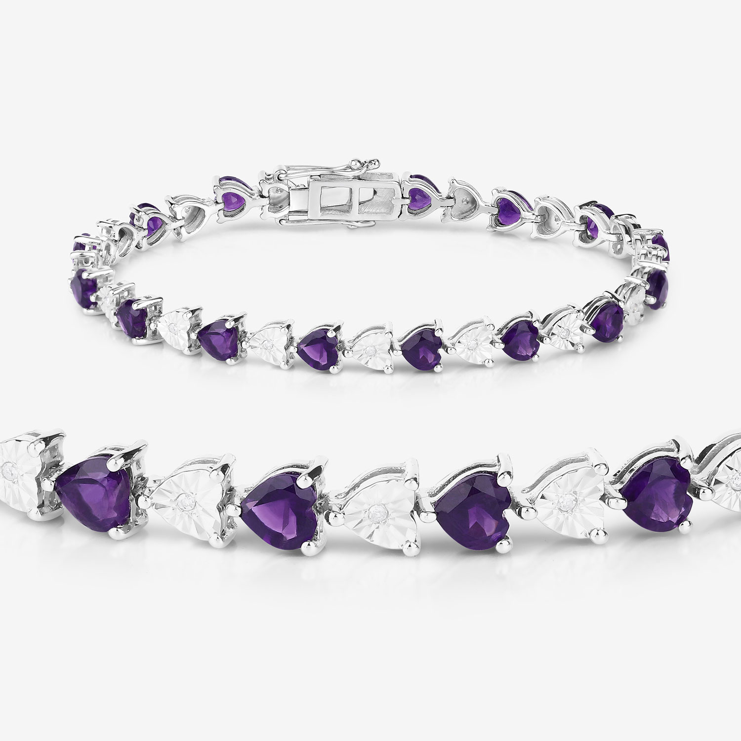 6.59 Carat Genuine Amethyst and White Diamond .925 Sterling Silver Bracelet