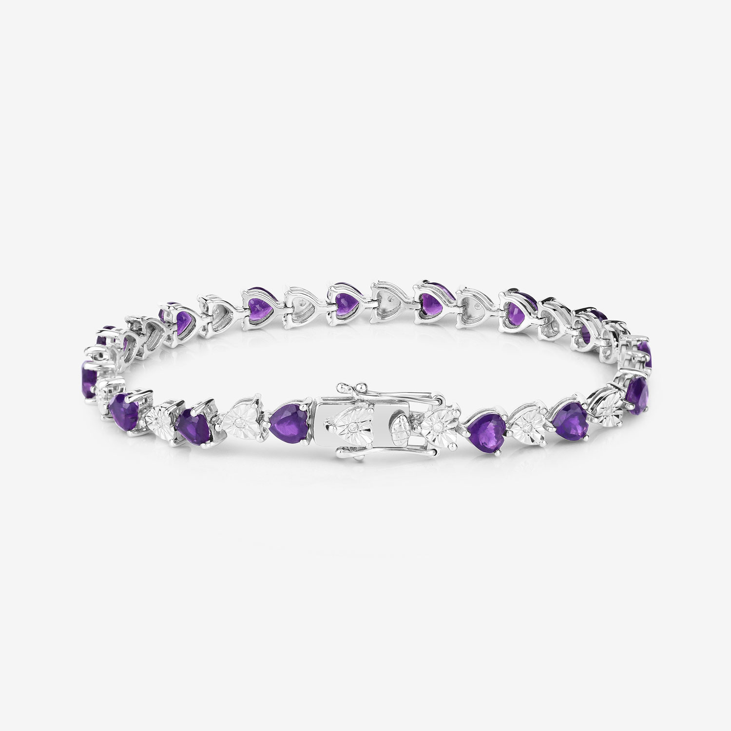 6.59 Carat Genuine Amethyst and White Diamond .925 Sterling Silver Bracelet
