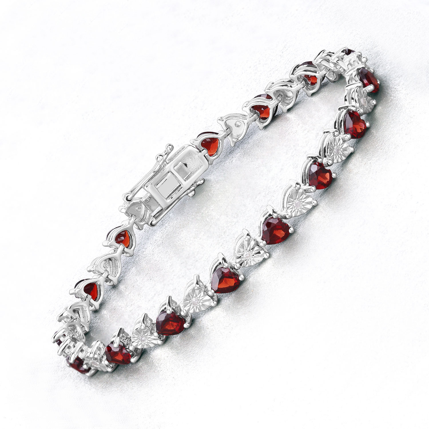 7.64 Carat Genuine Garnet and White Diamond .925 Sterling Silver Bracelet