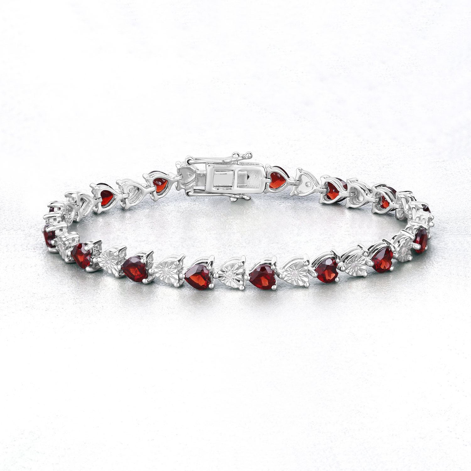 7.64 Carat Genuine Garnet and White Diamond .925 Sterling Silver Bracelet