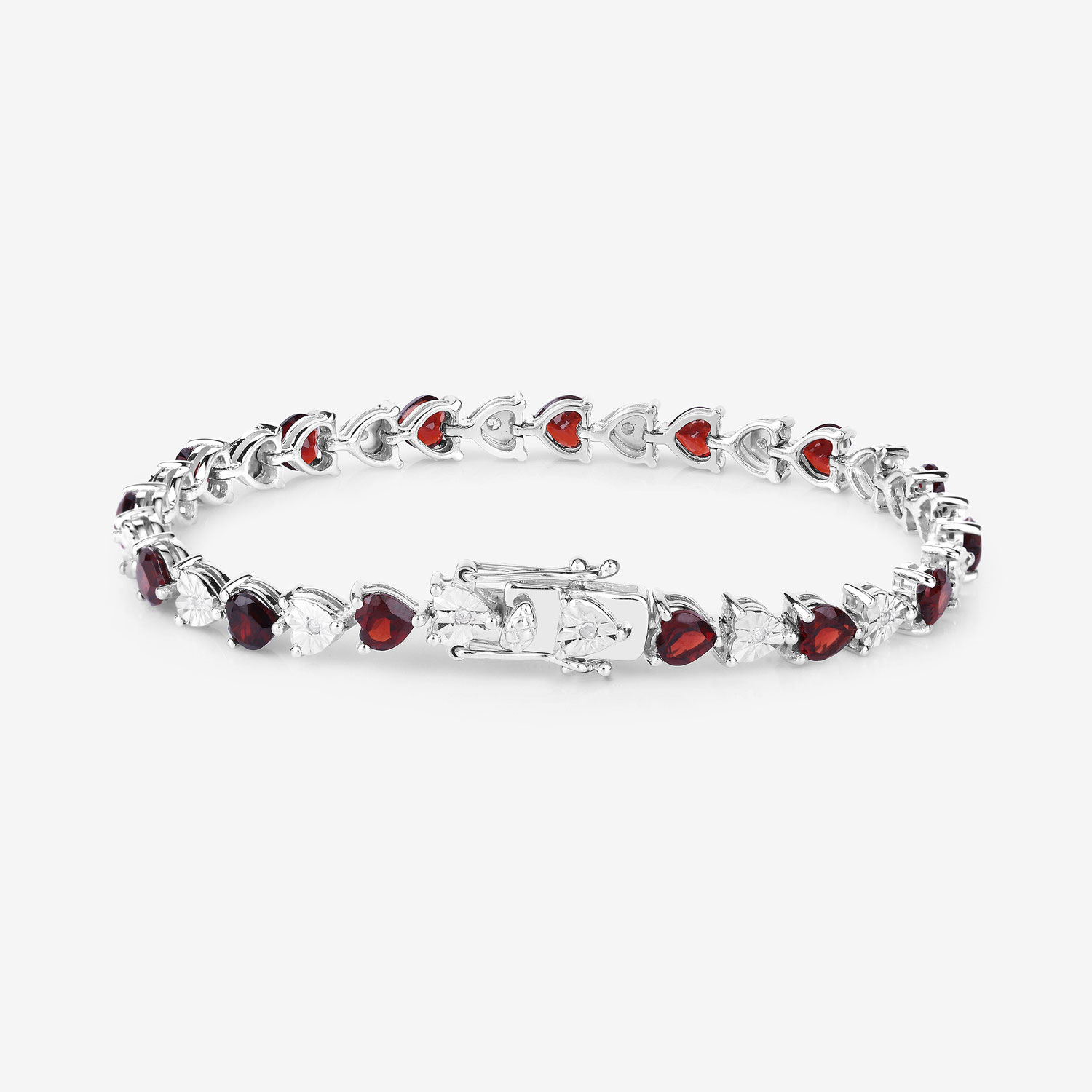7.64 Carat Genuine Garnet and White Diamond .925 Sterling Silver Bracelet