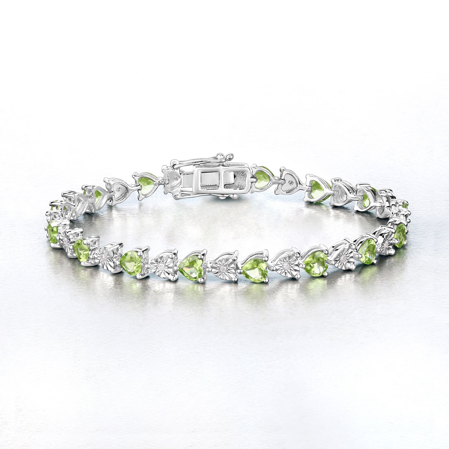 6.74 Carat Genuine Peridot and White Diamond .925 Sterling Silver Bracelet