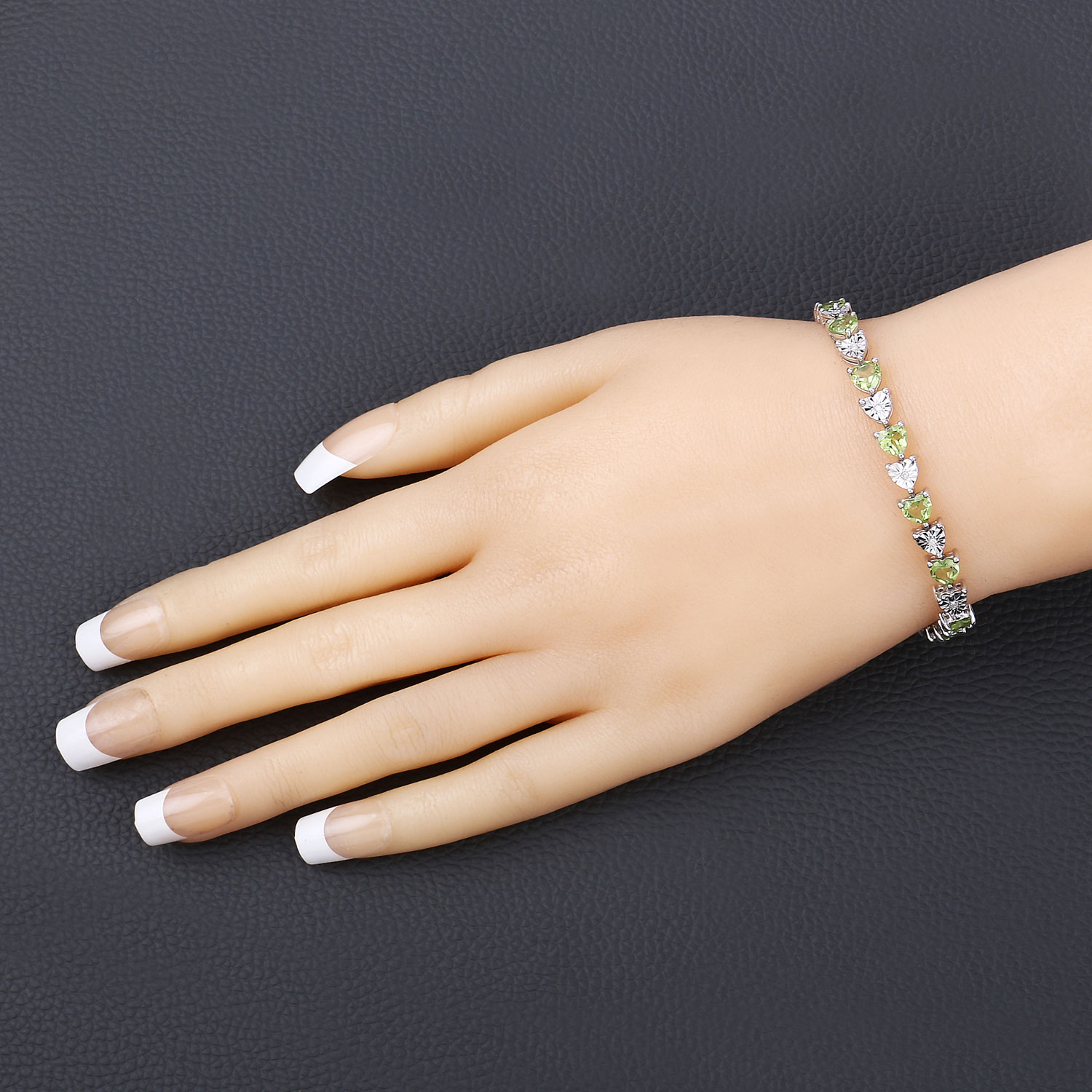 6.74 Carat Genuine Peridot and White Diamond .925 Sterling Silver Bracelet