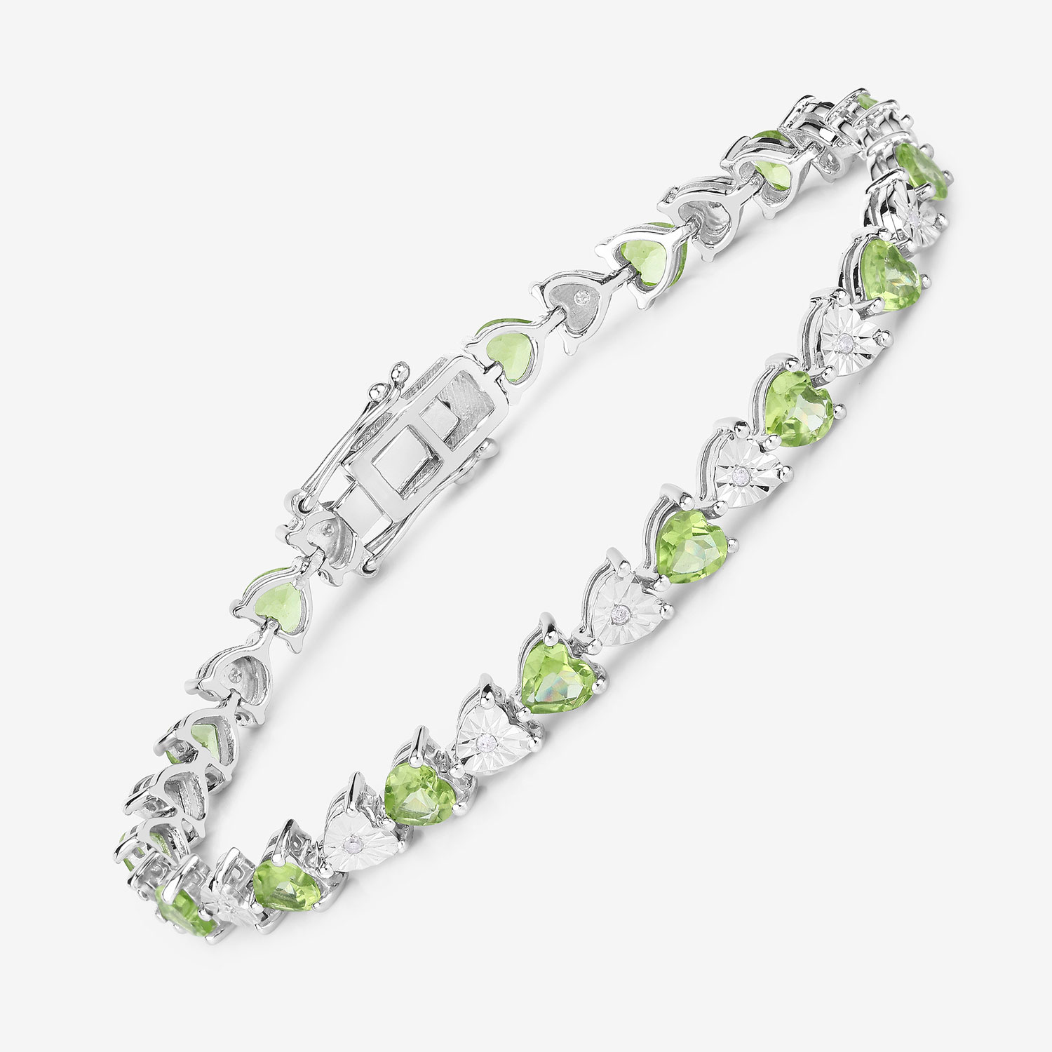 6.74 Carat Genuine Peridot and White Diamond .925 Sterling Silver Bracelet