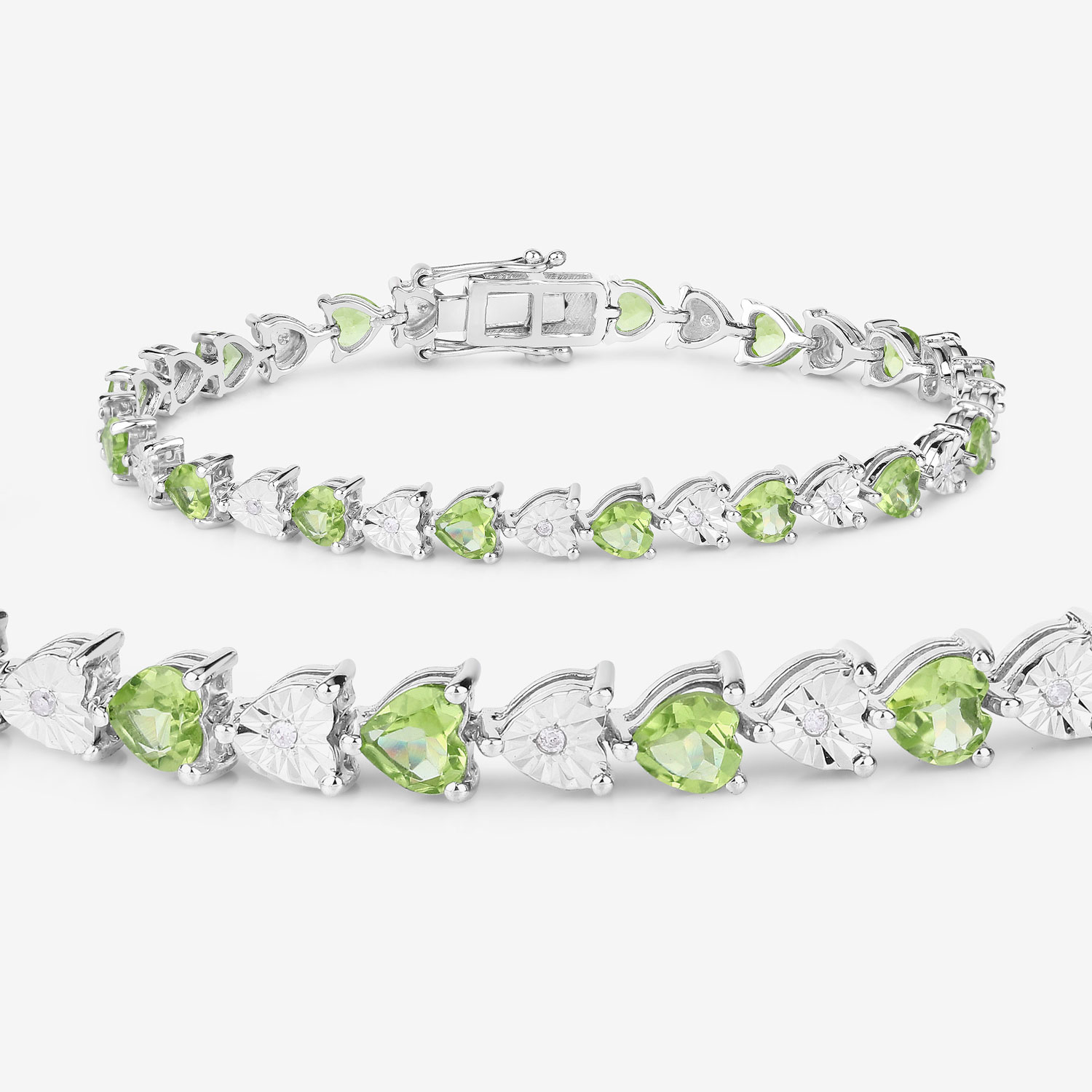 6.74 Carat Genuine Peridot and White Diamond .925 Sterling Silver Bracelet