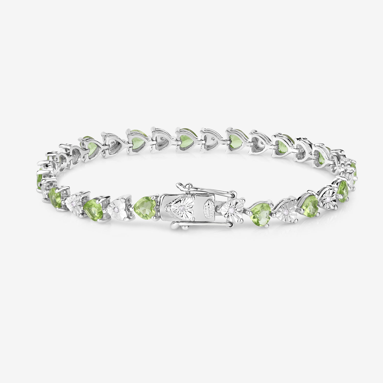 6.74 Carat Genuine Peridot and White Diamond .925 Sterling Silver Bracelet