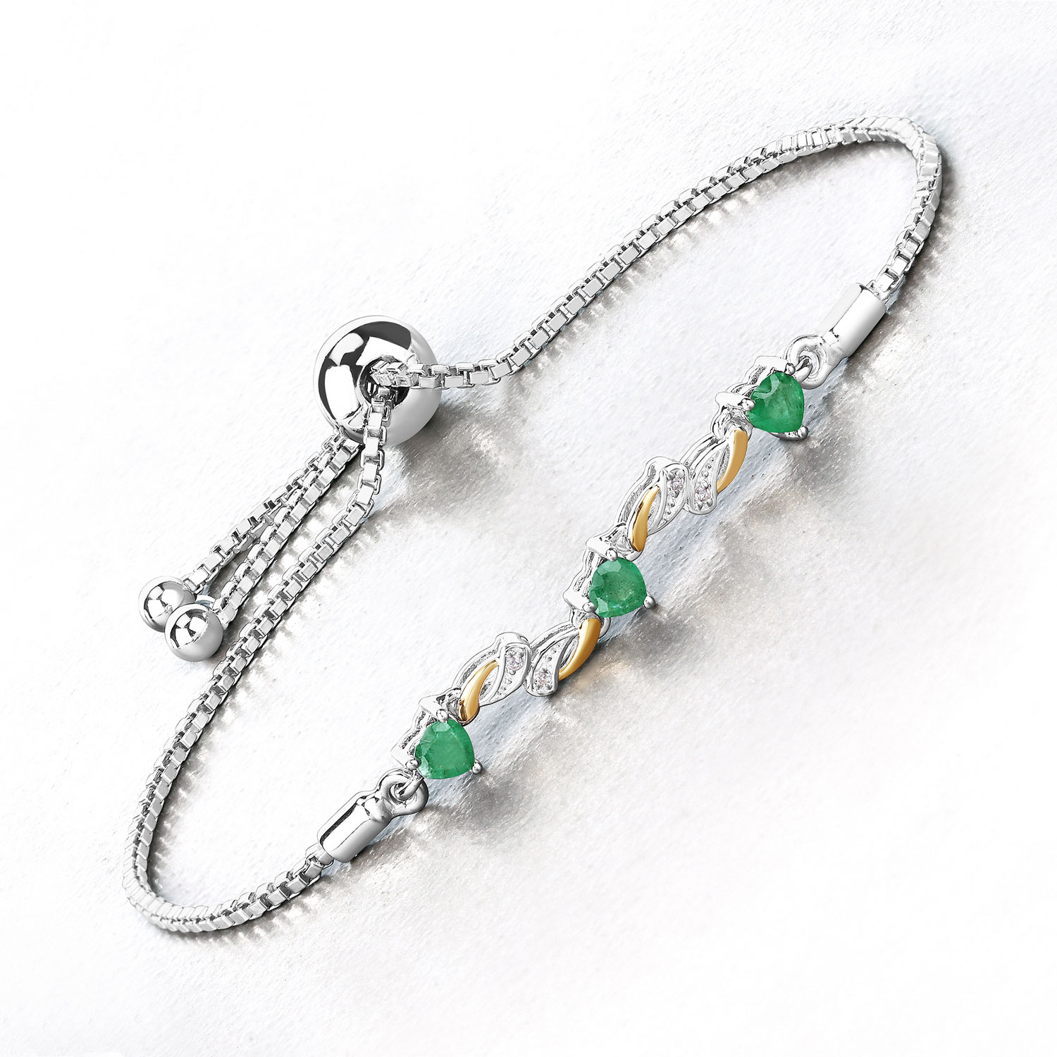 0.79 Carat Genuine Emerald and White Sapphire .925 Sterling Silver Bracelet