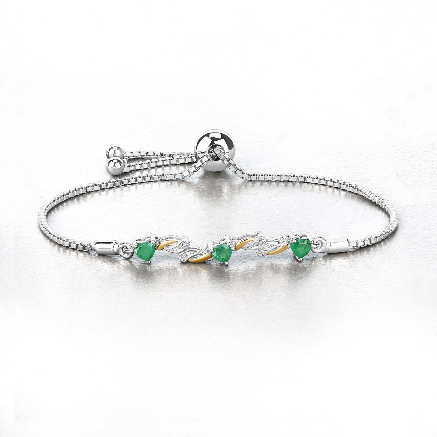 0.79 Carat Genuine Emerald and White Sapphire .925 Sterling Silver Bracelet