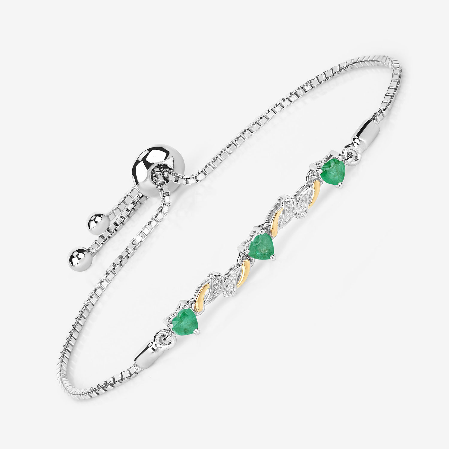 0.79 Carat Genuine Emerald and White Sapphire .925 Sterling Silver Bracelet