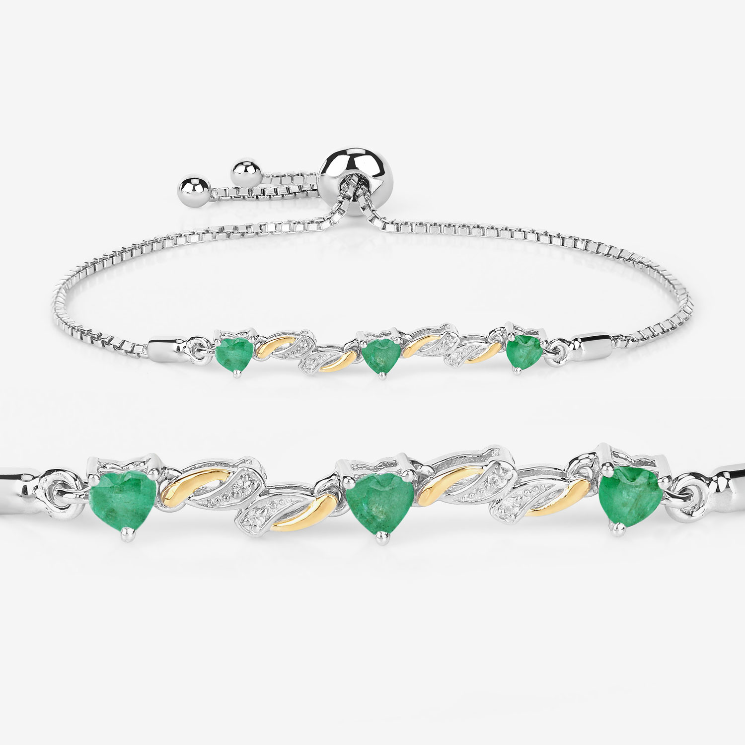 0.79 Carat Genuine Emerald and White Sapphire .925 Sterling Silver Bracelet