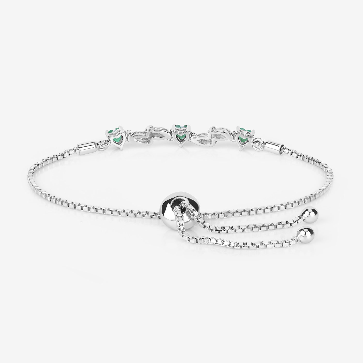 0.79 Carat Genuine Emerald and White Sapphire .925 Sterling Silver Bracelet
