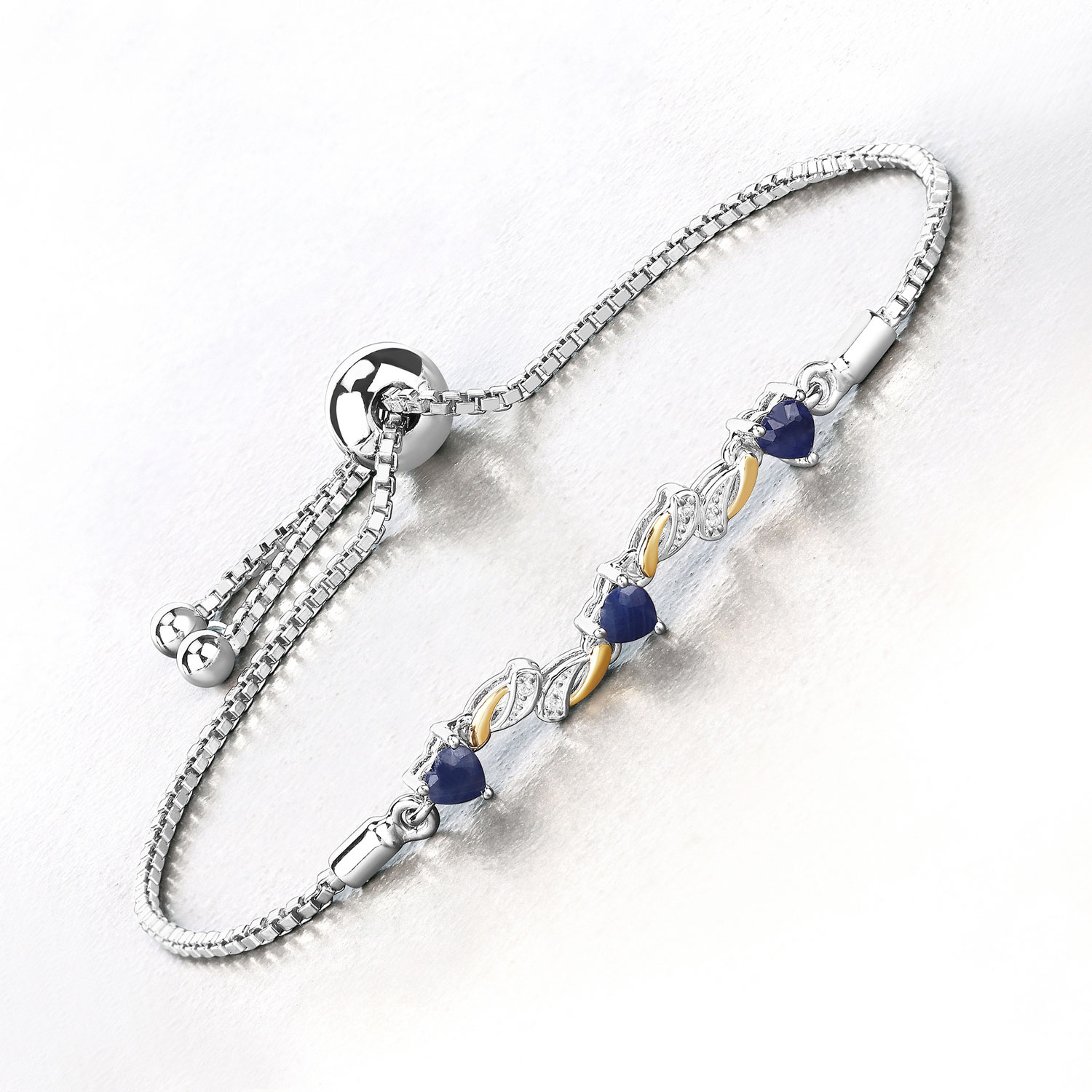 1.09 Carat Genuine Blue Sapphire and White Sapphire .925 Sterling Silver Bracelet