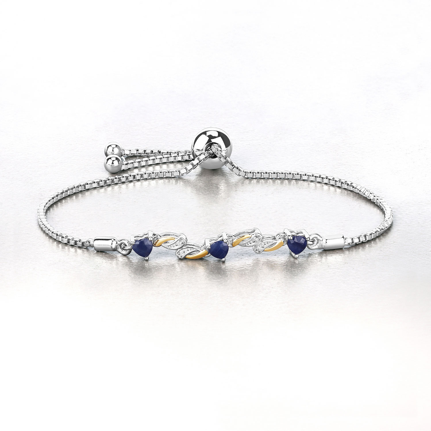 1.09 Carat Genuine Blue Sapphire and White Sapphire .925 Sterling Silver Bracelet