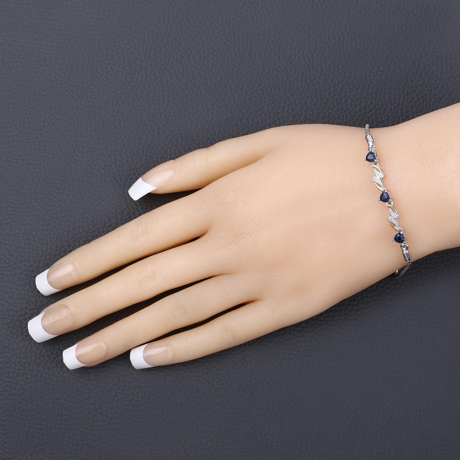 1.09 Carat Genuine Blue Sapphire and White Sapphire .925 Sterling Silver Bracelet