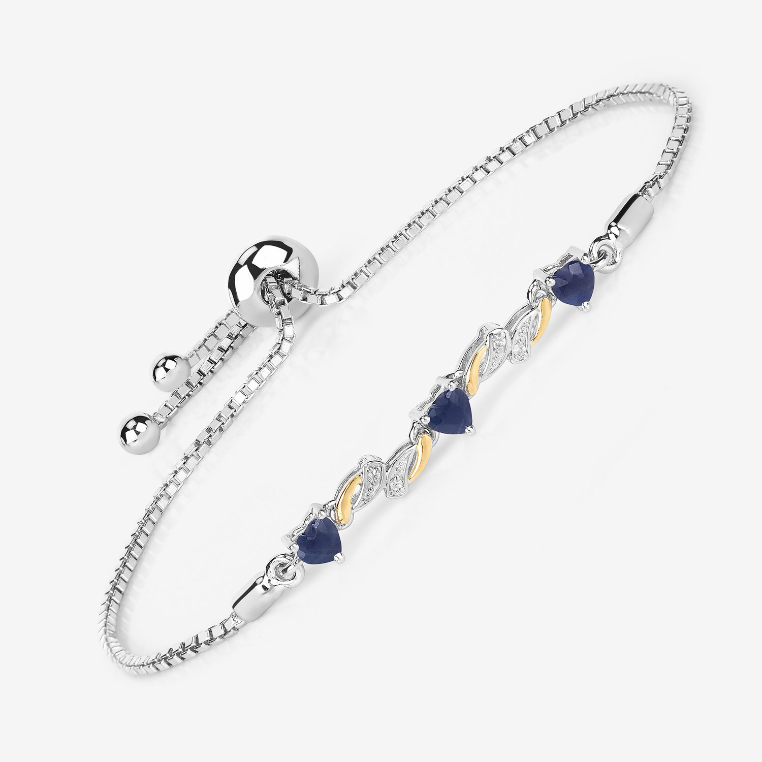 1.09 Carat Genuine Blue Sapphire and White Sapphire .925 Sterling Silver Bracelet