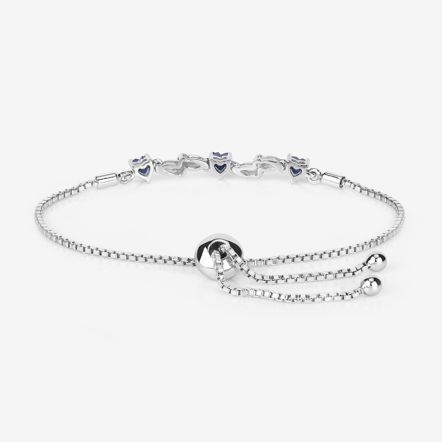 1.09 Carat Genuine Blue Sapphire and White Sapphire .925 Sterling Silver Bracelet