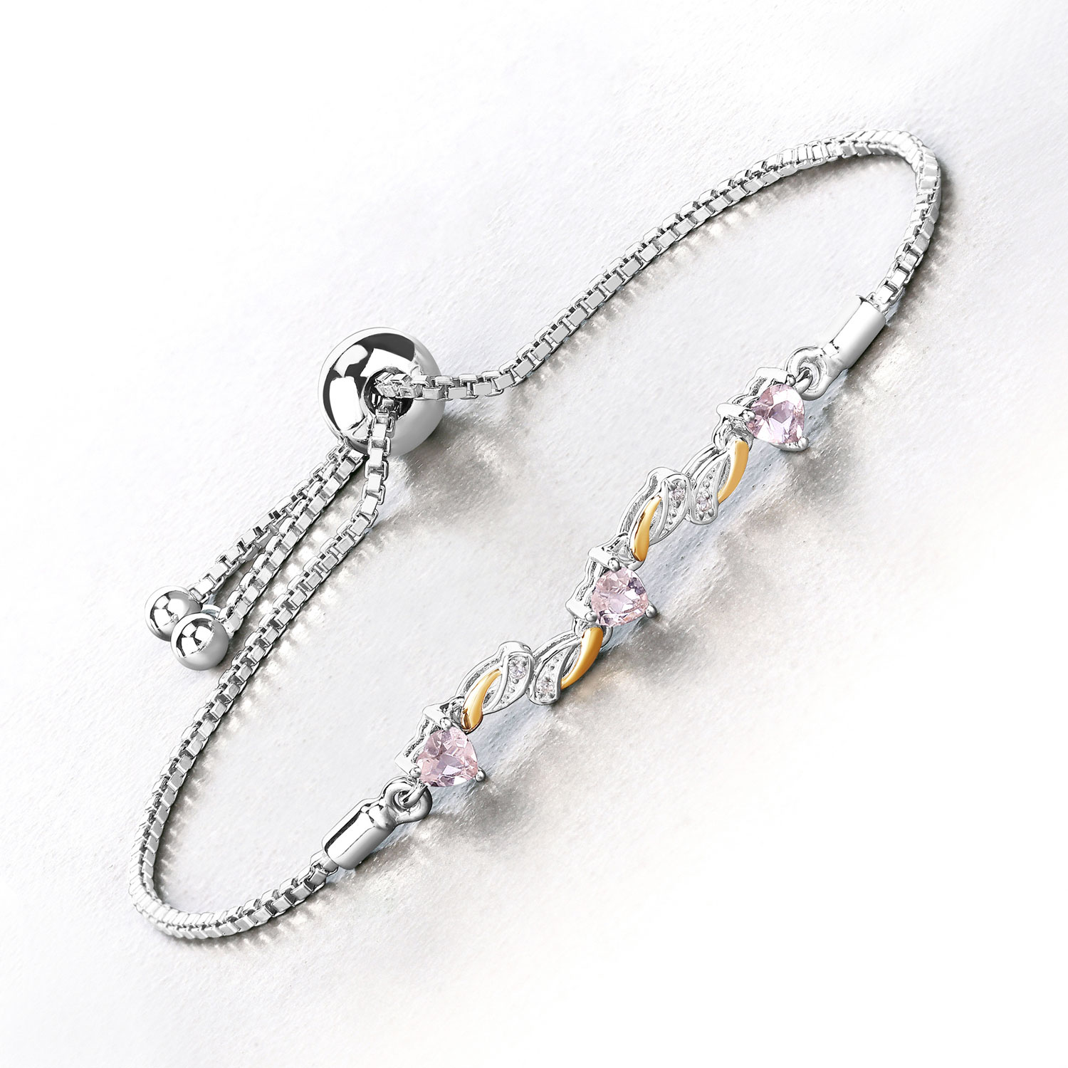 0.79 Carat Genuine Morganite and White Sapphire .925 Sterling Silver Bracelet