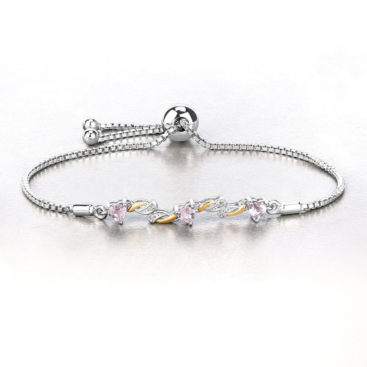 0.79 Carat Genuine Morganite and White Sapphire .925 Sterling Silver Bracelet