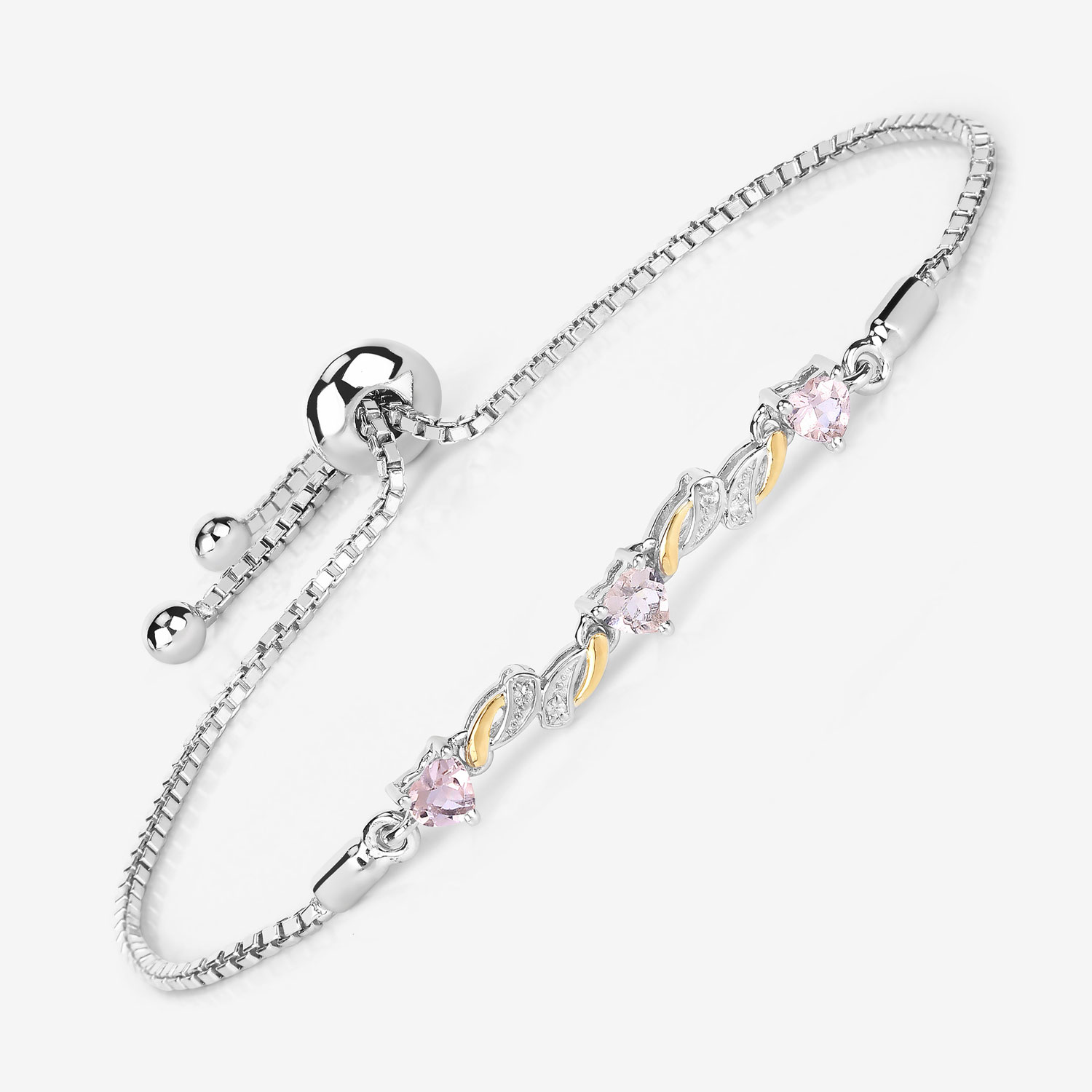 0.79 Carat Genuine Morganite and White Sapphire .925 Sterling Silver Bracelet