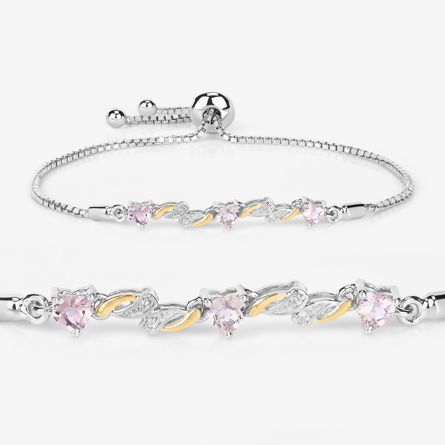 0.79 Carat Genuine Morganite and White Sapphire .925 Sterling Silver Bracelet