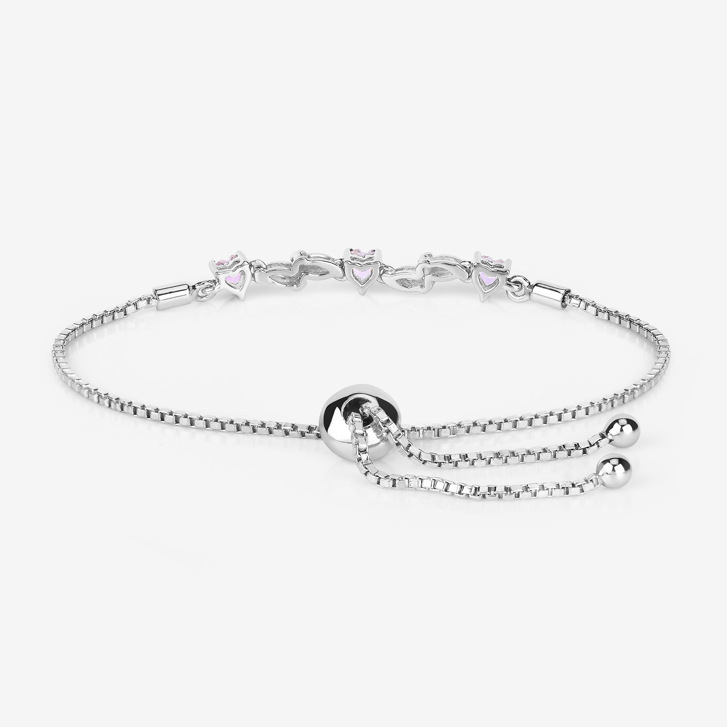 0.79 Carat Genuine Morganite and White Sapphire .925 Sterling Silver Bracelet