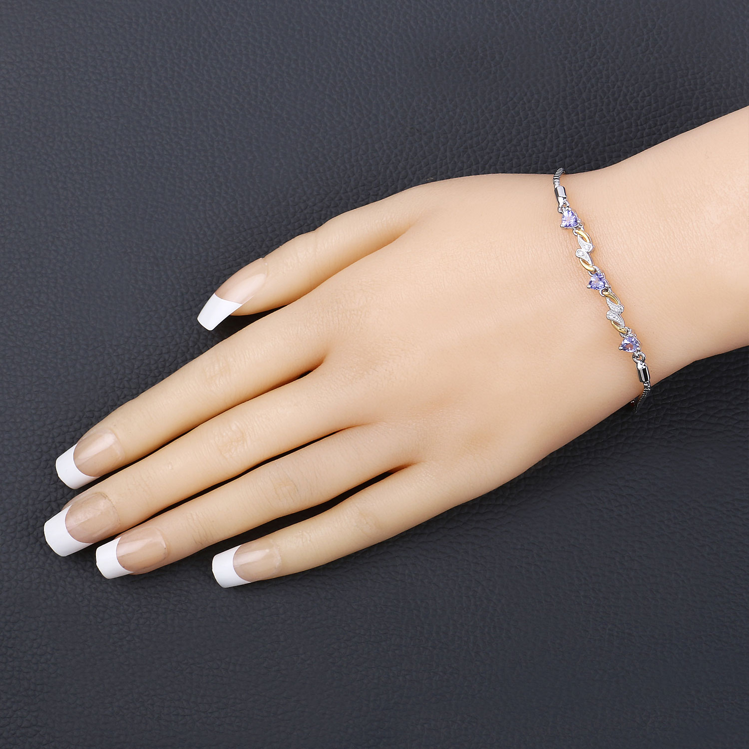0.61 Carat Genuine Tanzanite and White Sapphire .925 Sterling Silver Bracelet