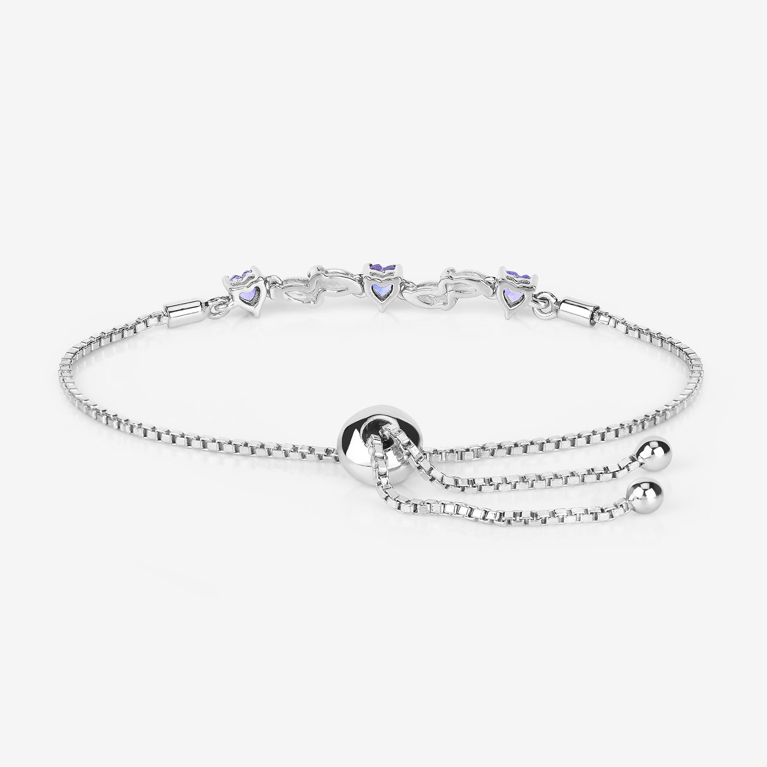 0.61 Carat Genuine Tanzanite and White Sapphire .925 Sterling Silver Bracelet